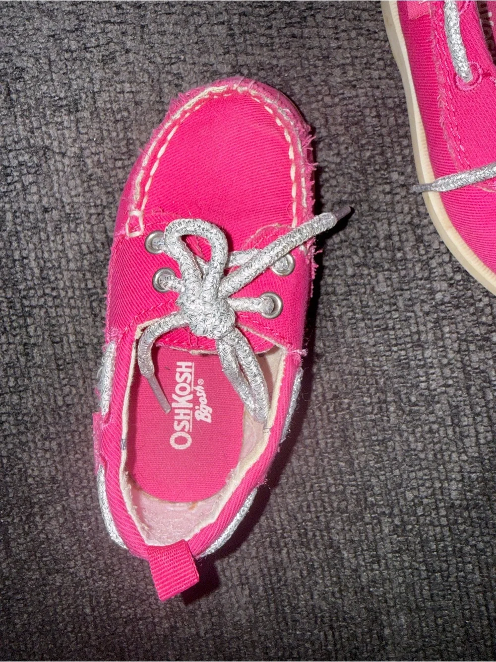 OshKosh B’gosh Toddler Girls Pink Canvas Boat Shoes Size 6 Glitter Laces